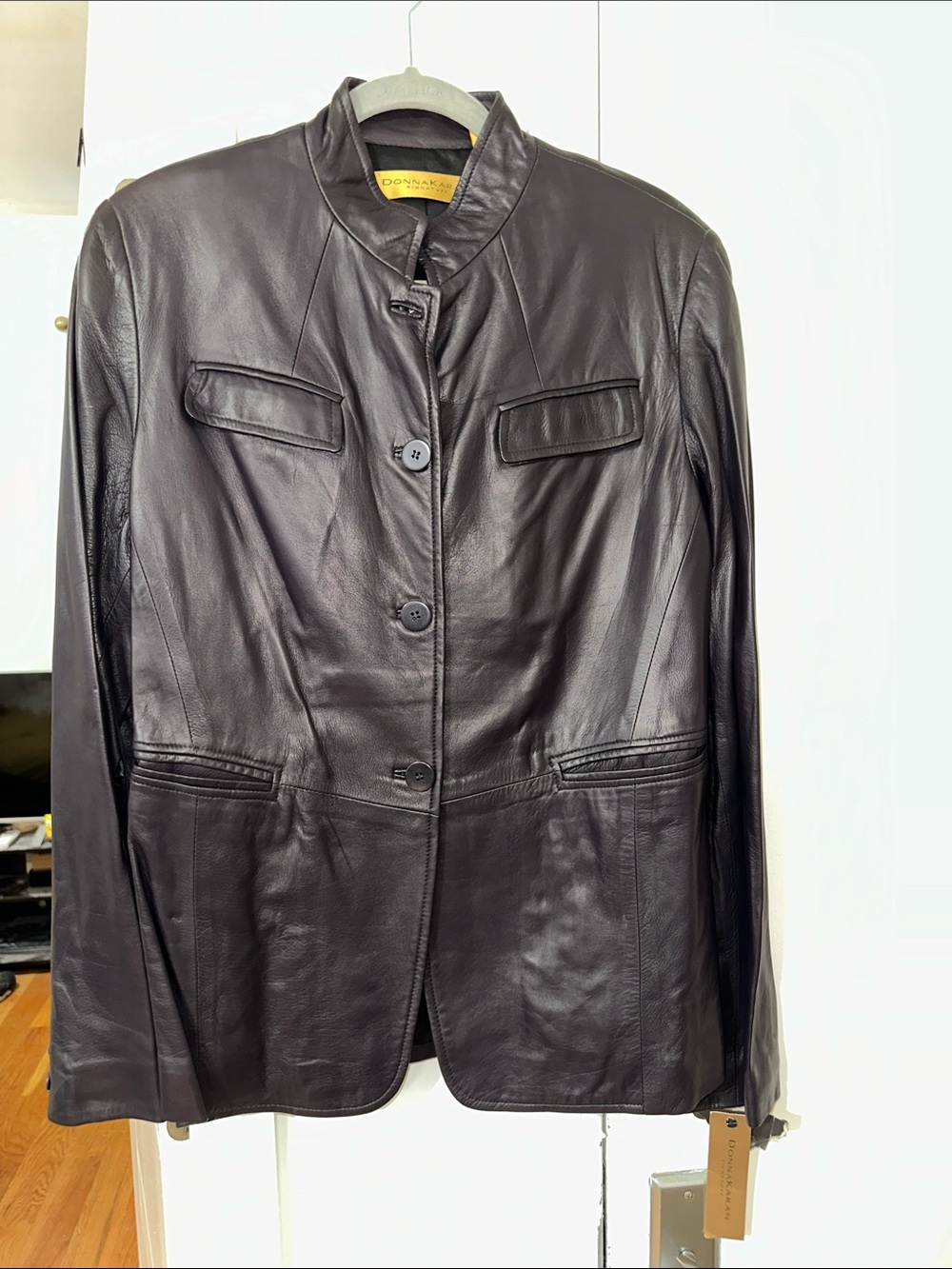Donna Karan Dark Blue/Viole Leather Button-Front Jacket
